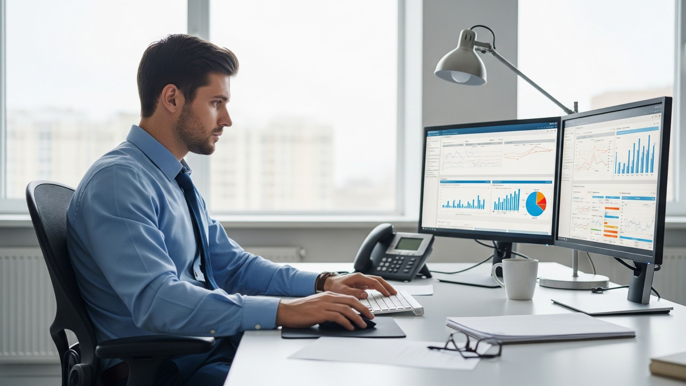 decision maker davanti al pc con soluzione eprocurement per supply chain finance